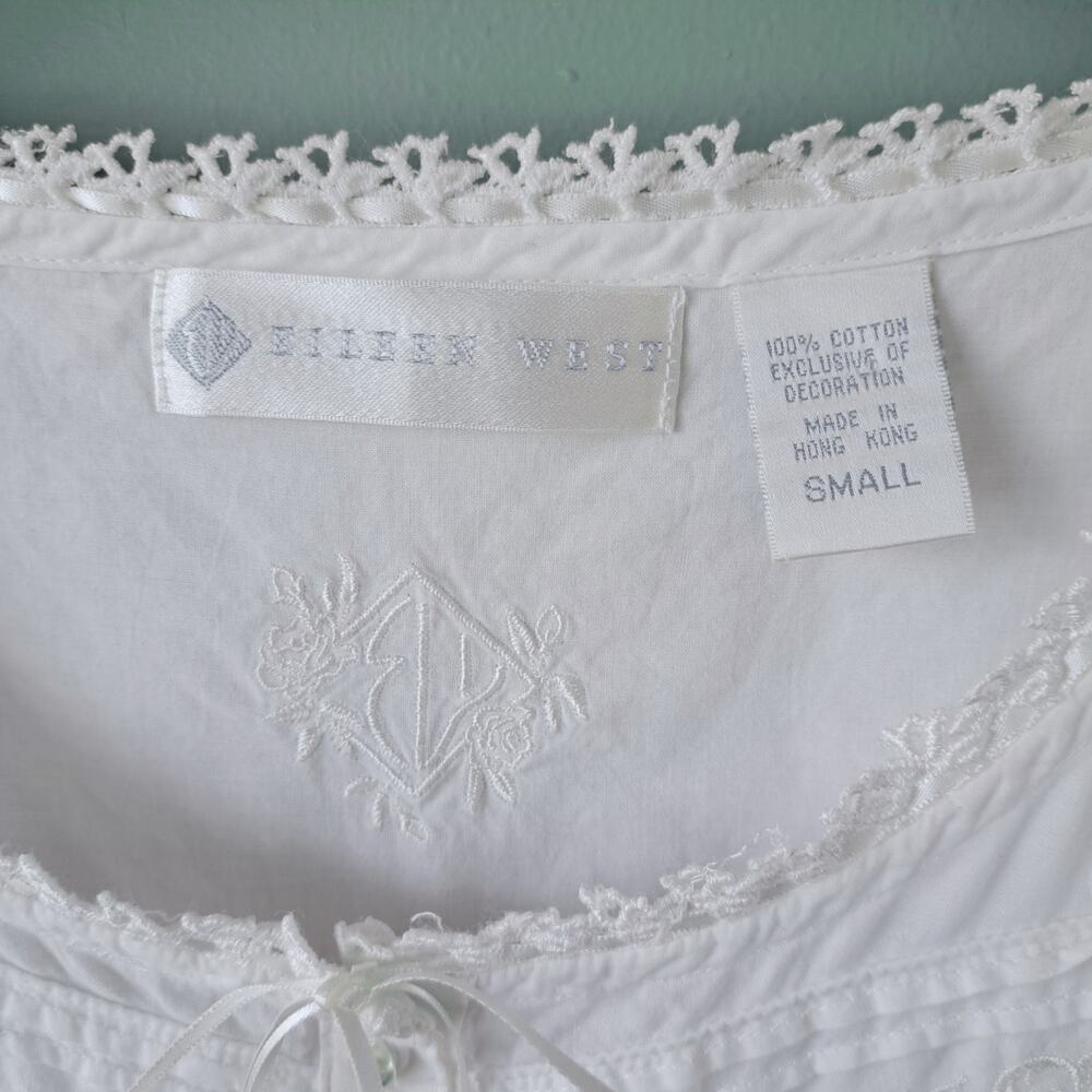 EILEEN WEST White Cotton Lawn Ballet Nightgown Small Cap Sleeve Dainty Cottage - Picture 4 of 8